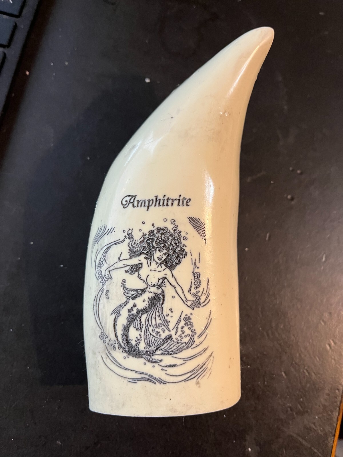 NEW!! SCRIMSHAW REPRODUCTION SPERM WHALE TOOTH MERMAID AND GOD OF THE SEA