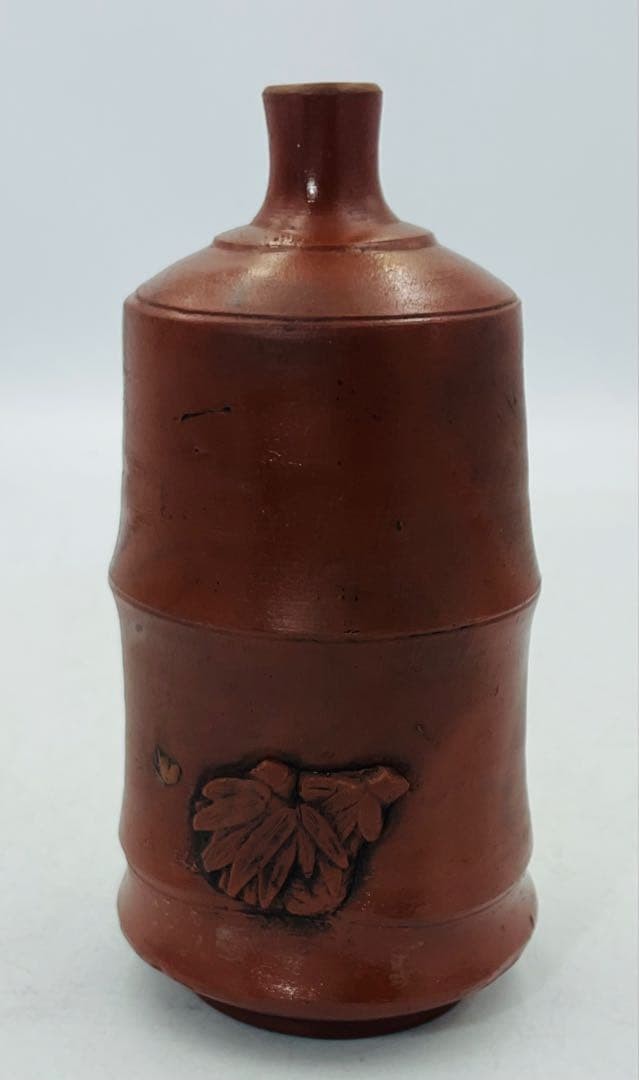 Japanese Antique Ko Bizen Bamboo Node Sake Bottle Mid Edo Period Decor