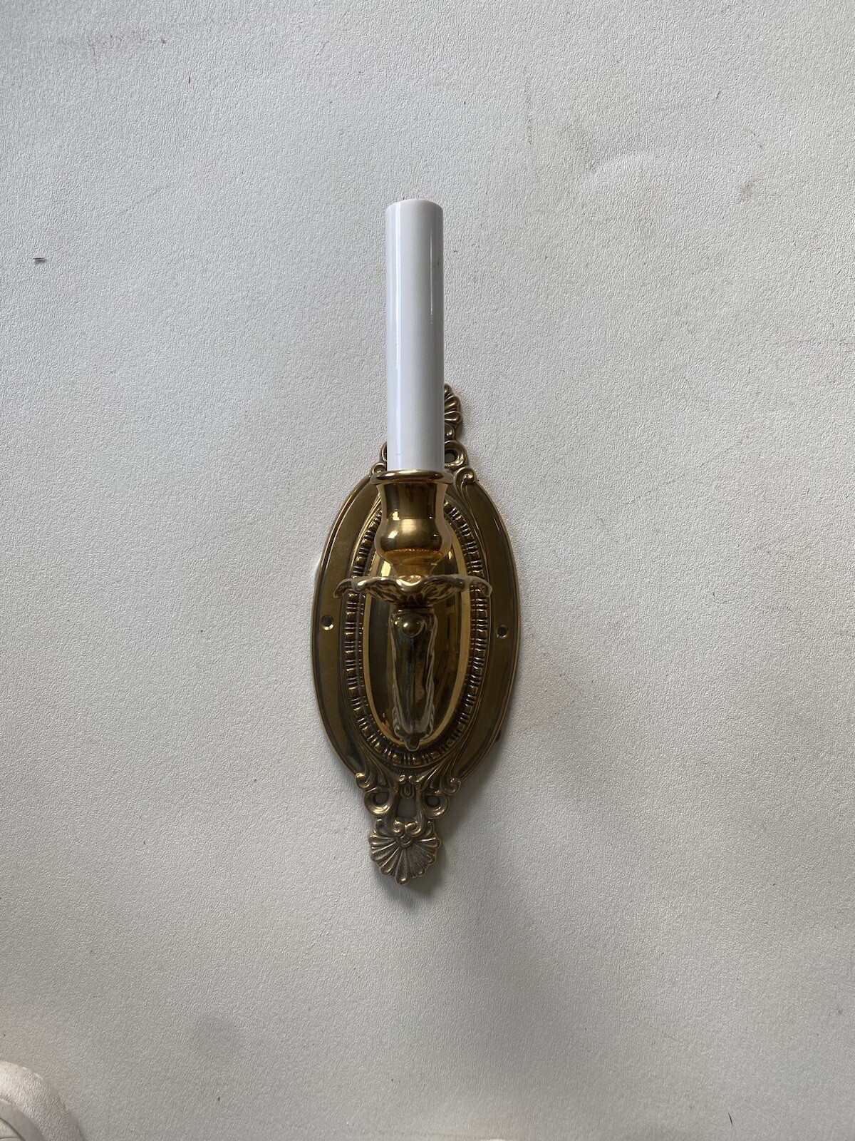 Antique Vintage Solid Brass Wall Sconce Light 1920s Restored Rewired w Shade