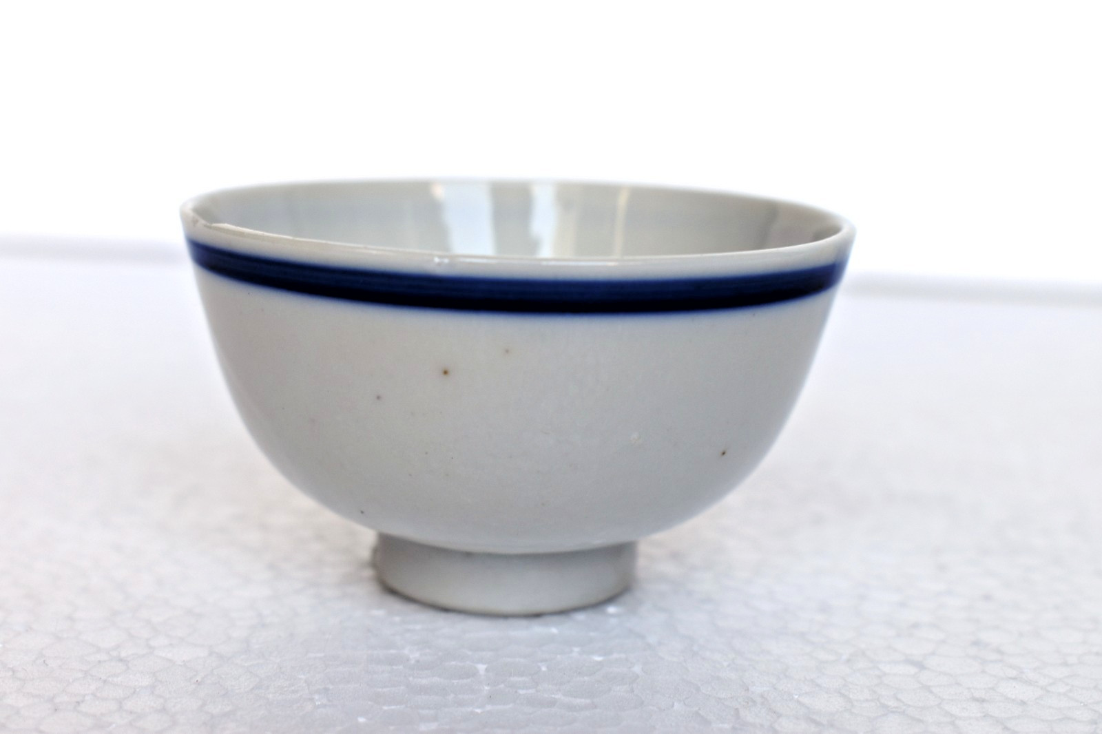 Antique Chinese Porcelain Tea Bowl Blue Band Rim Small Rice Cup 2.5 Inches “R51