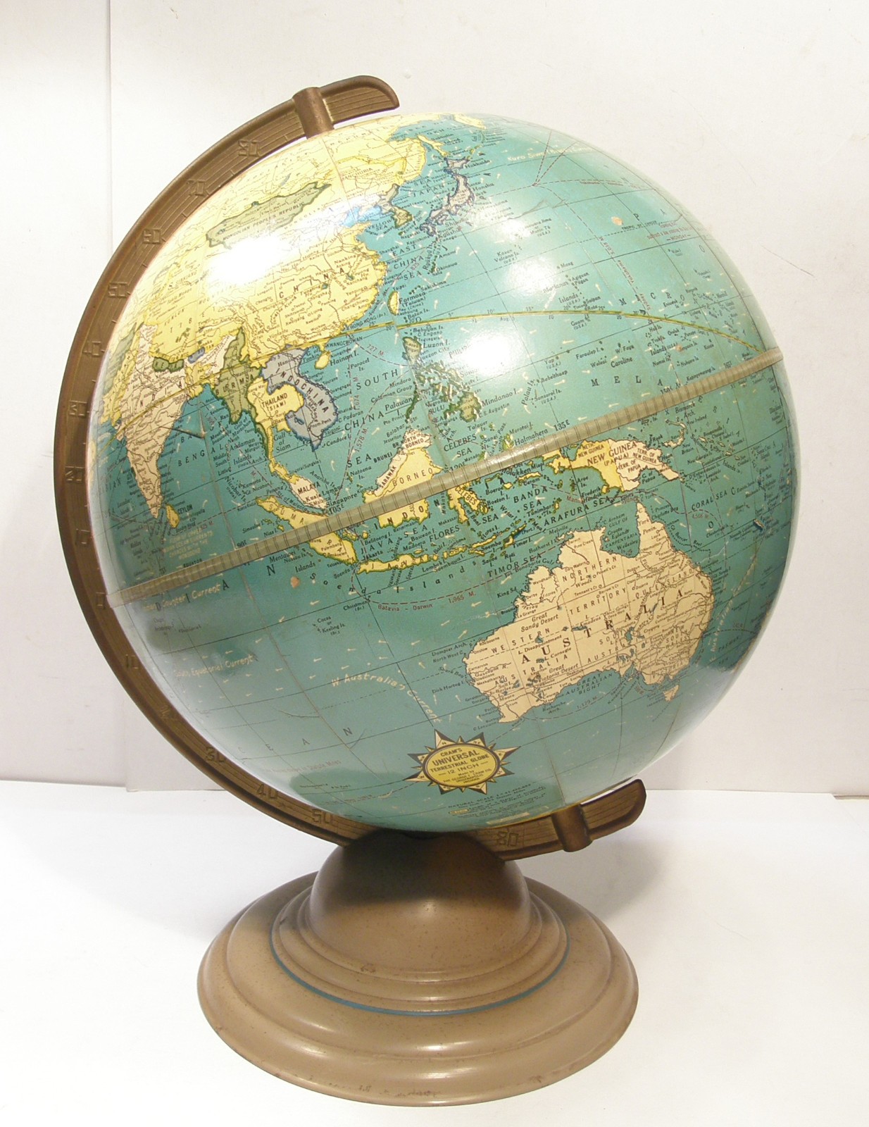 VINTAGE 1940’S 1950’S CRAM’S UNIVERSAL 12″ TERRESTRIAL GLOBE #3 TABLETOP