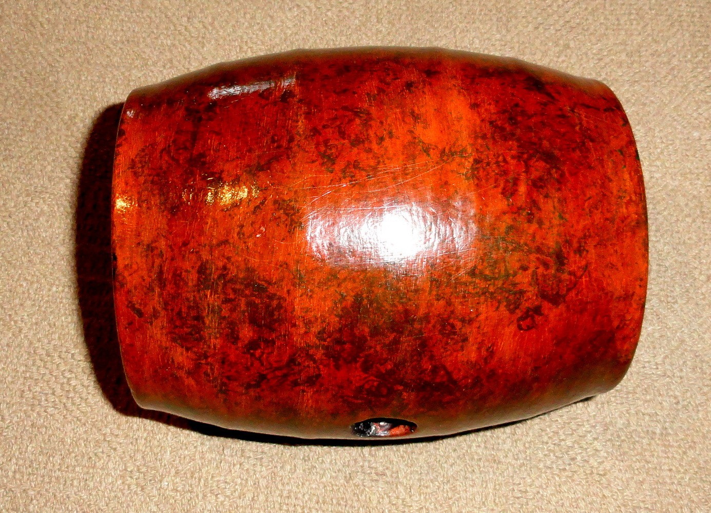 Rare 19th C. Sponge Decorated Redware Rundlet