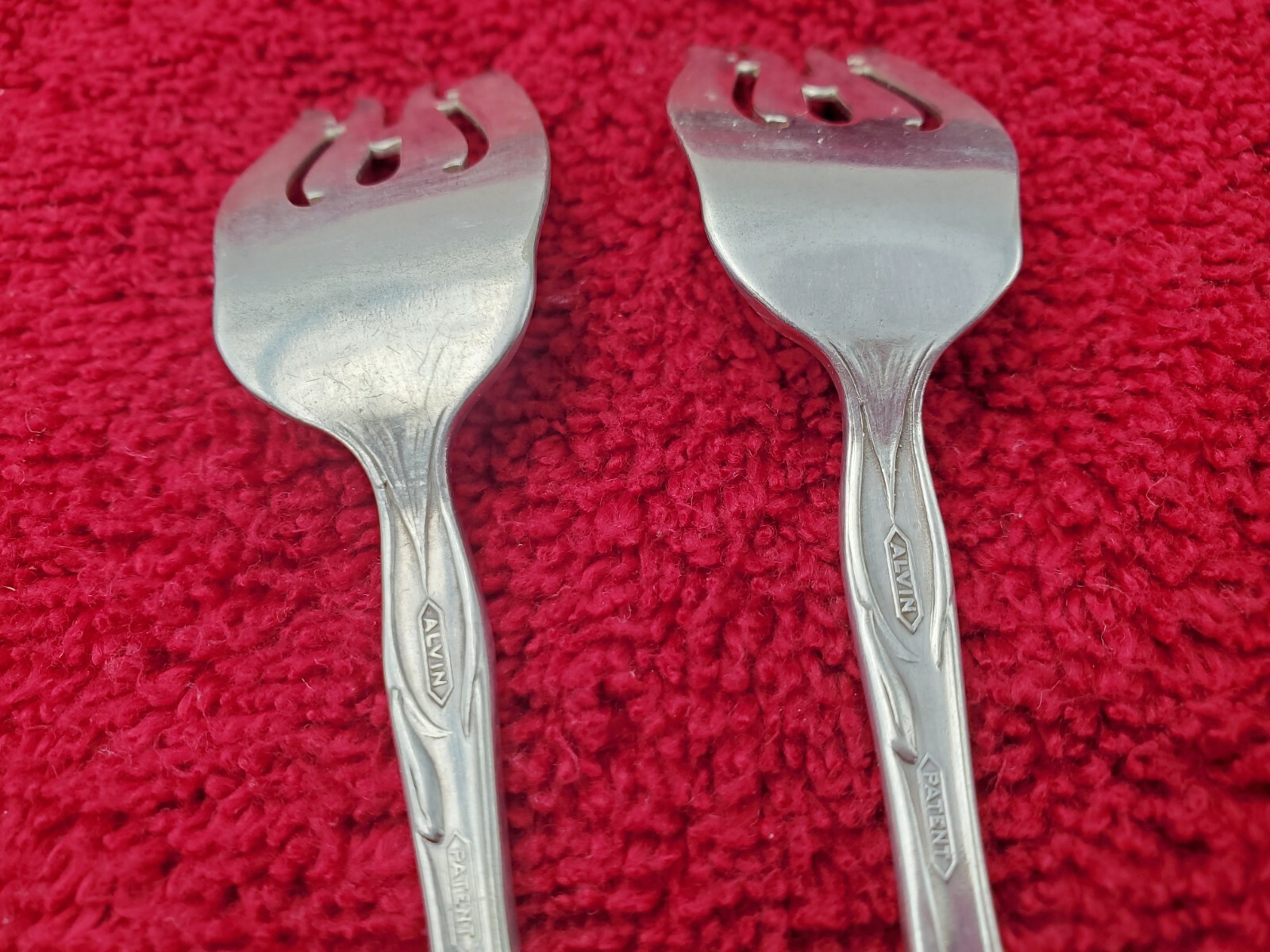 2 Lily aka Easter Lily Alvin Silverplate Fish Forks with Bar and Piercing