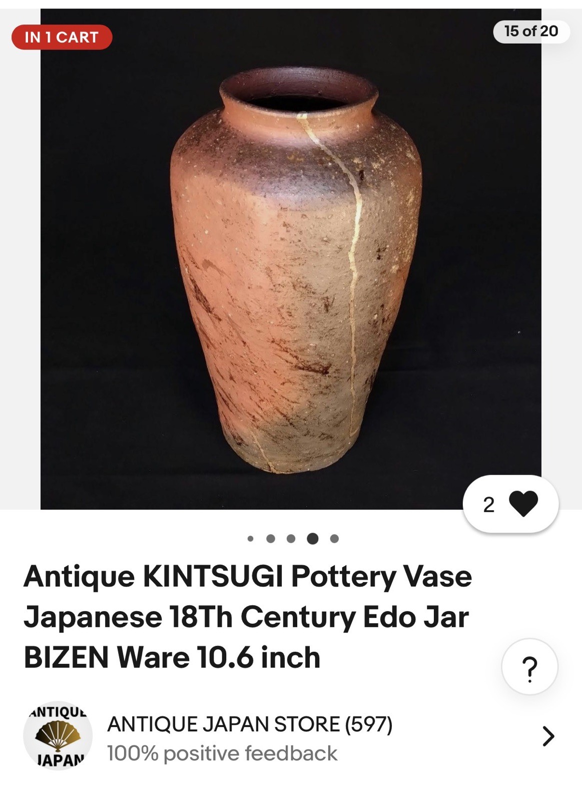Antique KINTSUGI Pottery Vase Japanese 18Th Century Edo Jar BIZEN Ware 10.6 inch