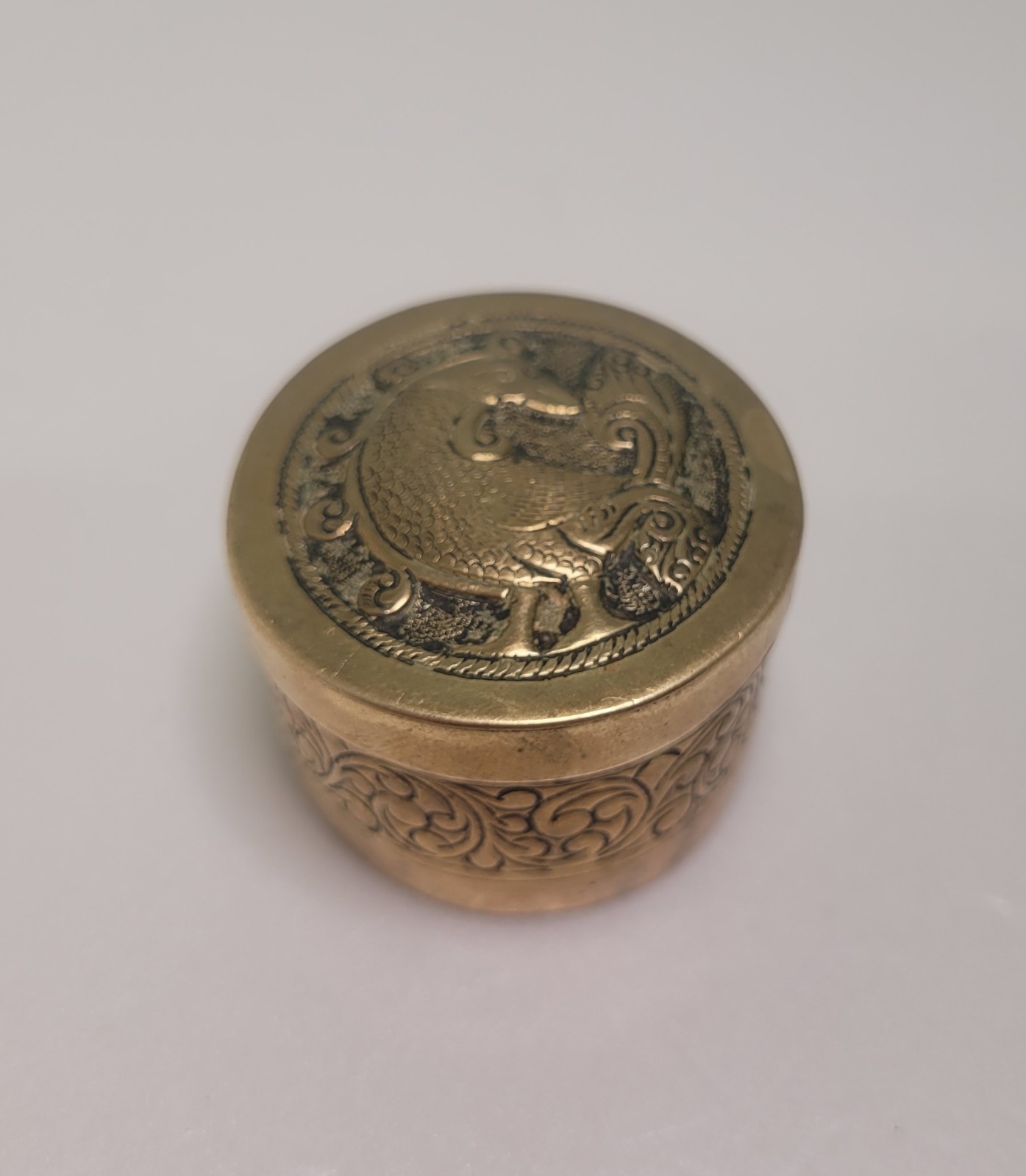 Vintage Brass Peacock Trinket Pot – Small With Ornate Detail