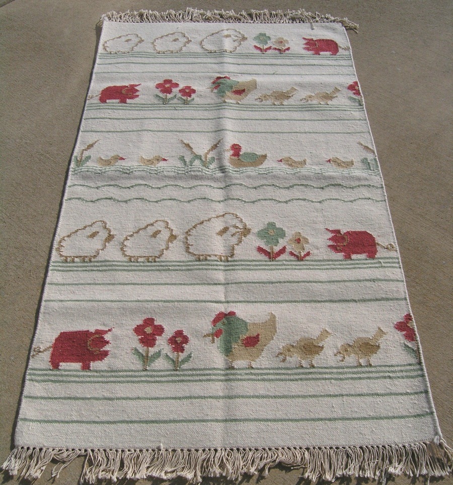 Great Hand Woven Flat woven Dhurrie Rug Carpet Farm Animals Sheep Pig Wool 3x5ft