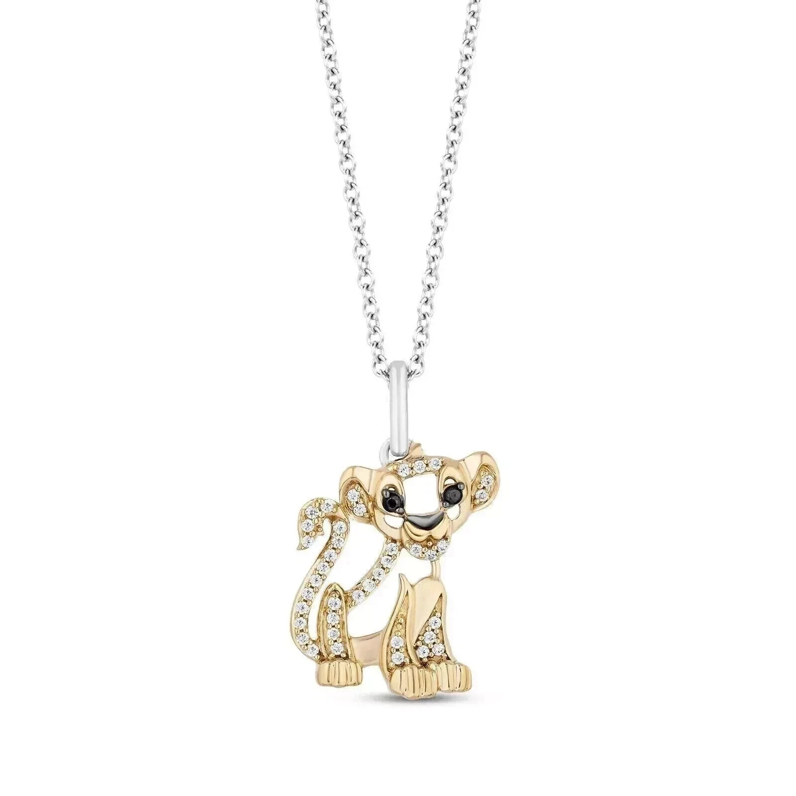 1Ct Round Lab Created Diamond Lion King “Simba” Pendant 14k Yellow Gold Plated