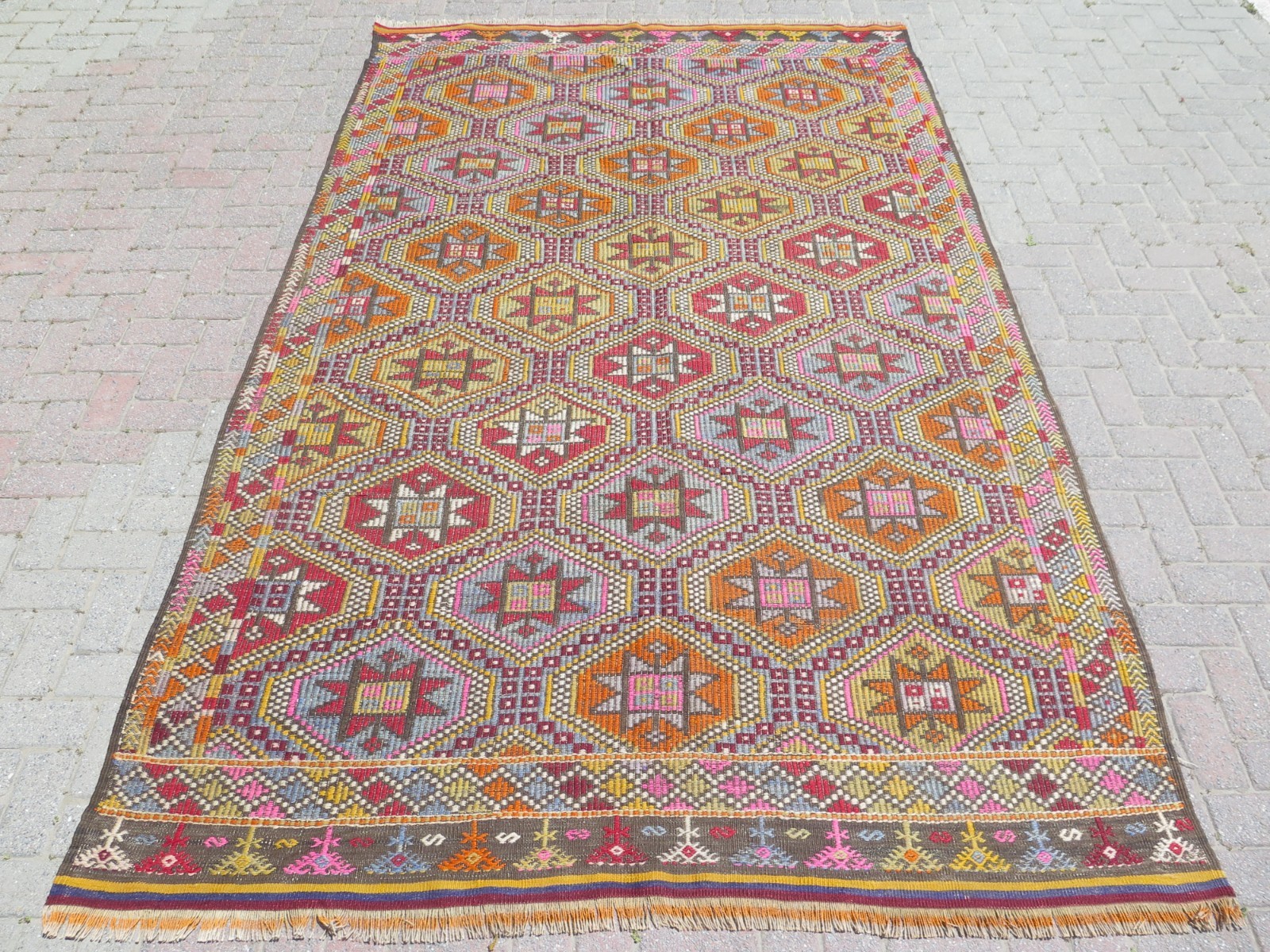 Vintage Turkish Rug, Pastel Color Wool Kilim Handmade Large Sard Carpet 78″X122″