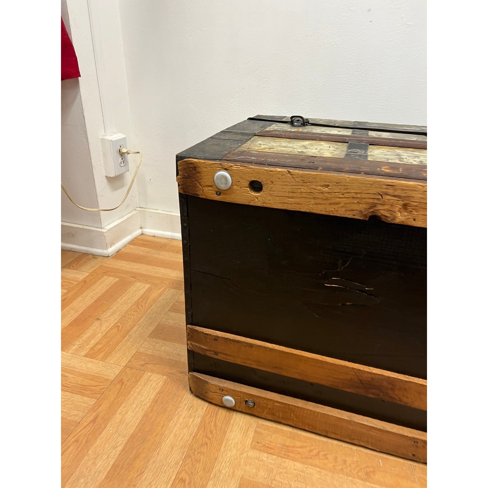 Antique Victorian Camelback Steamer Trunk Wood Metal Storage Chest Vintage Hump