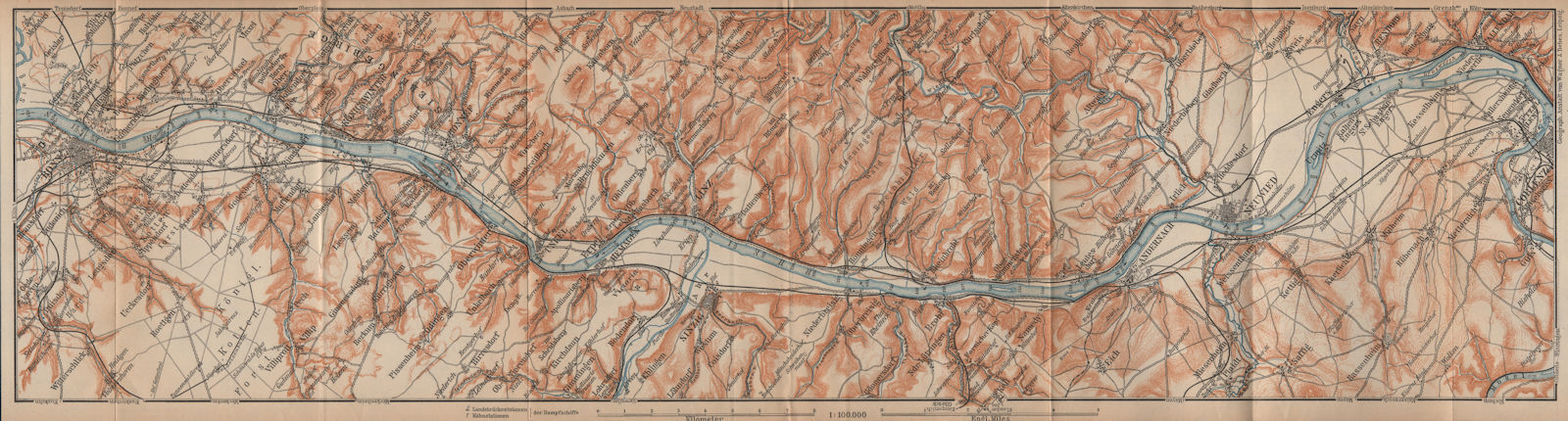 RHINE/RHEIN. Bonn-Bad Godesberg-Remagen-Andernach-Neuwied-Koblenz 1903 old map