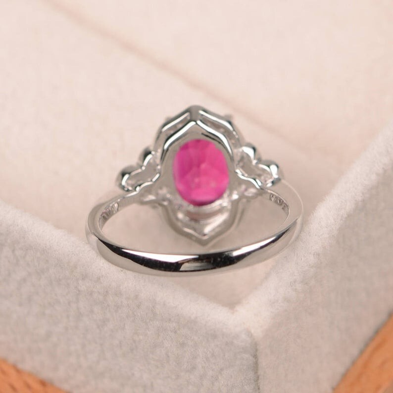 1.80 Ct Natural Ruby Diamond Engagement Wedding Ring 14K White Gold Size 7