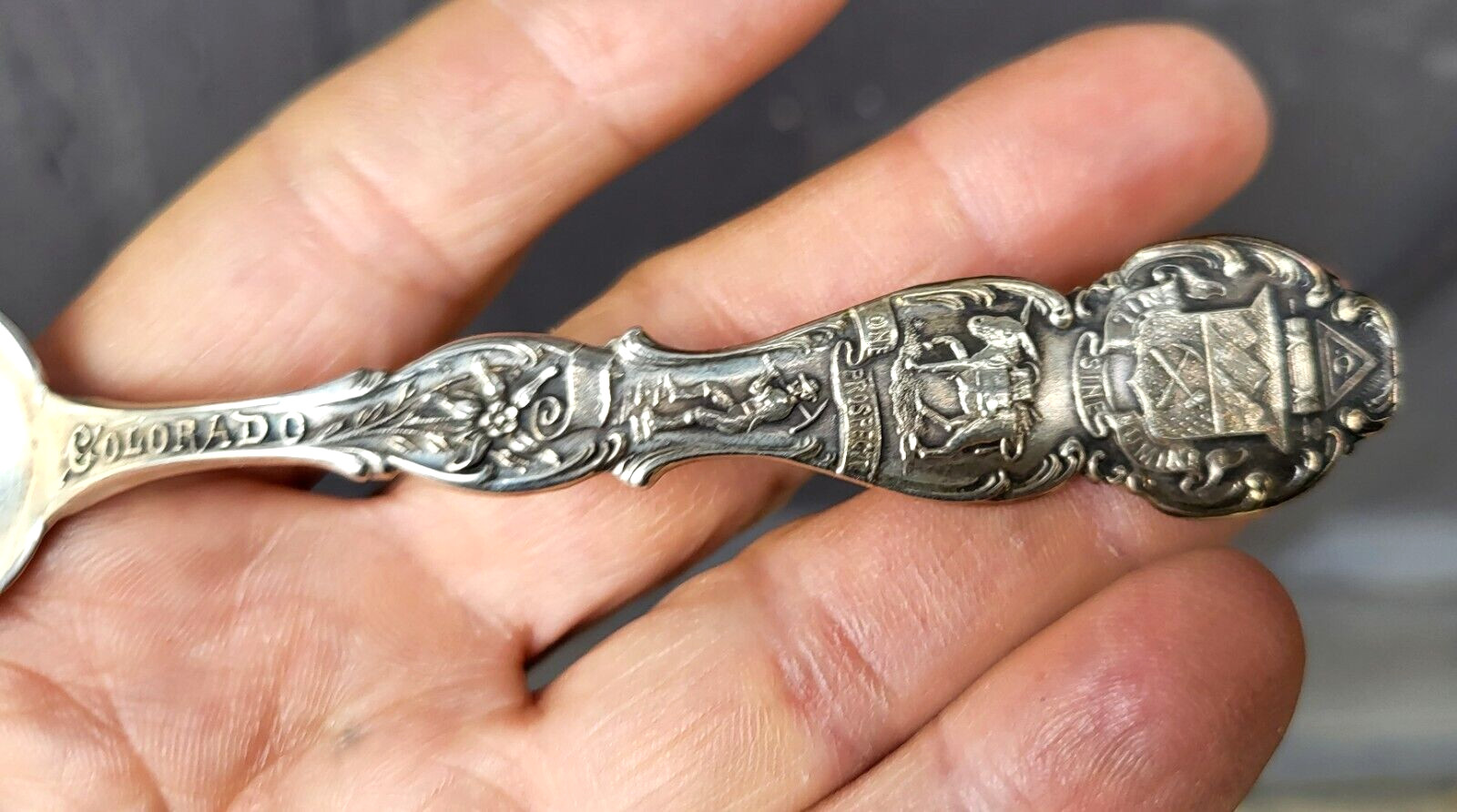 Prospector Mining Cowboy Steer Sterling Silver Souvenir Spoon Denver Colorado