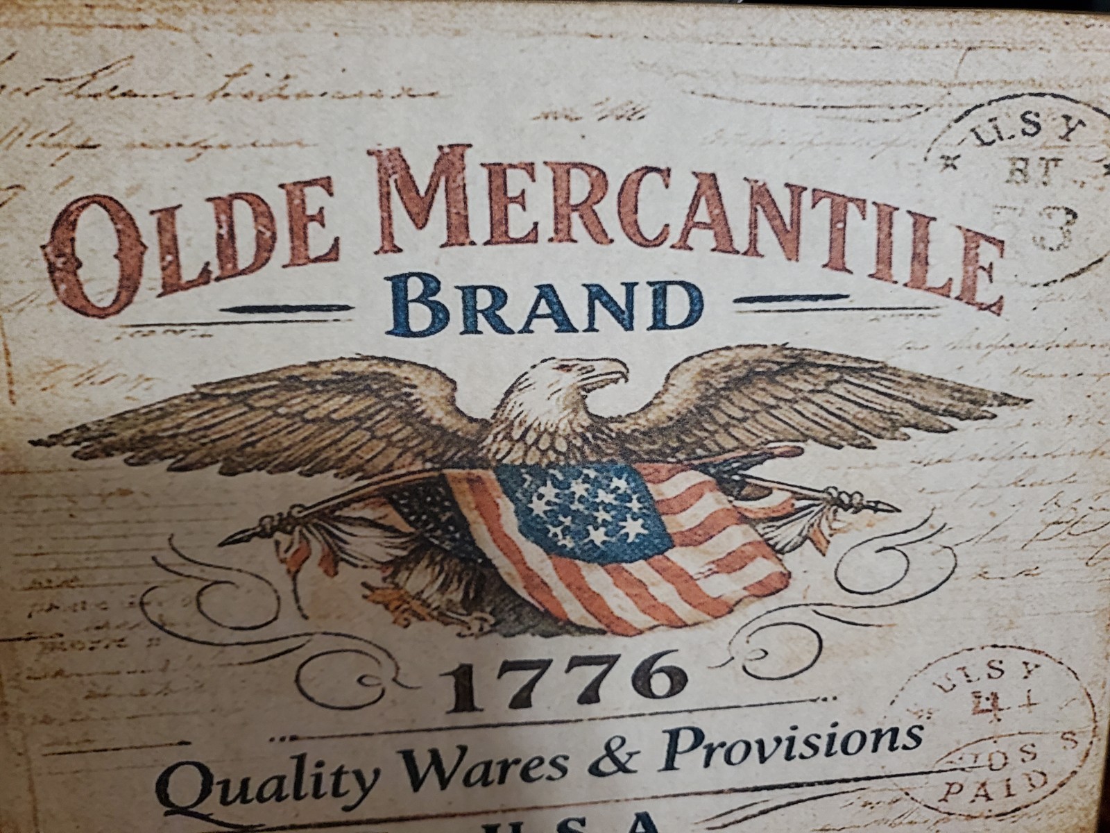 VINTAGE PRIMITIVE COLONIAL STYLE PATRIOTIC 1776 OLDE MERCANTILE STORE USA SIGN