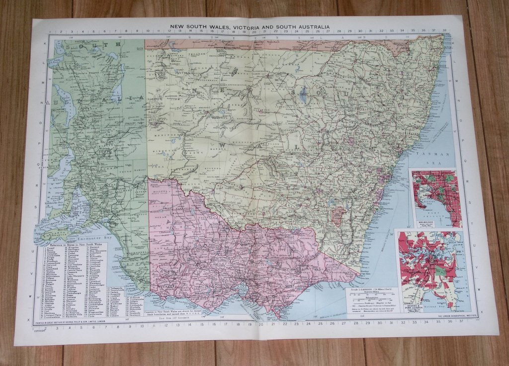 1940 ORIGINAL WWII MAP OF NEW SOUTH WALES VICTORIA MELBOURNE SYDNEY AUSTRALIA