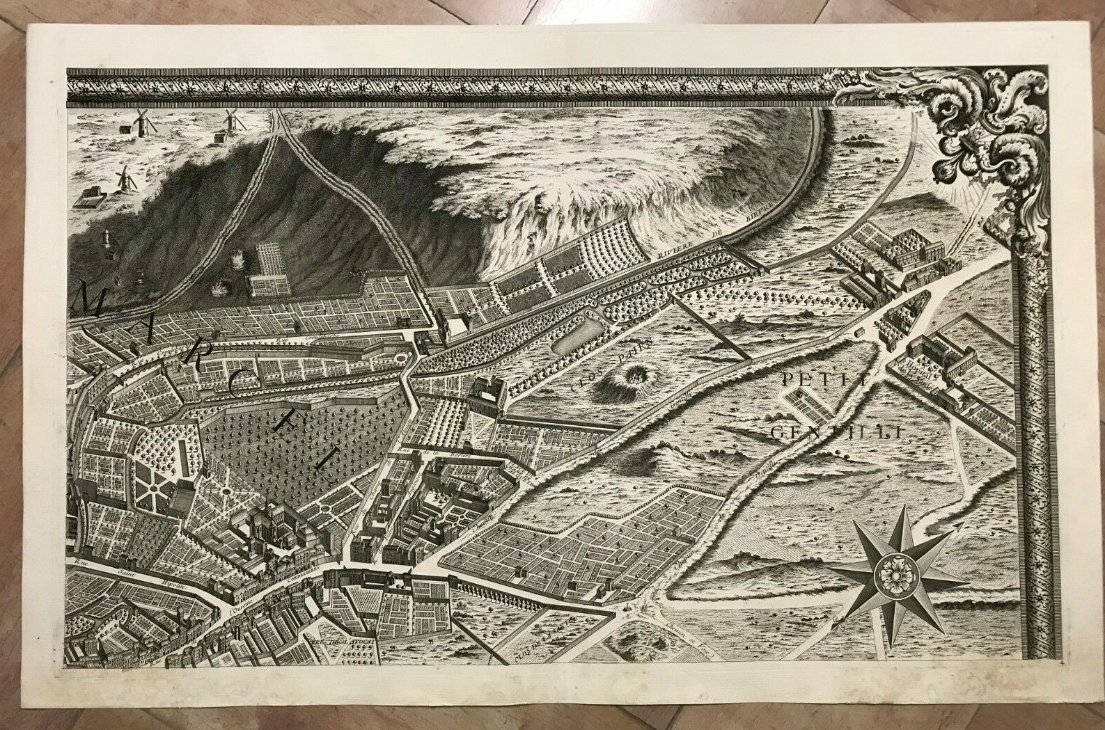 PARIS 1739 PLAN DE TURGOT & BRETEZ LARGE ANTIQUE PLAN NUMBER 4- 1st EDITION