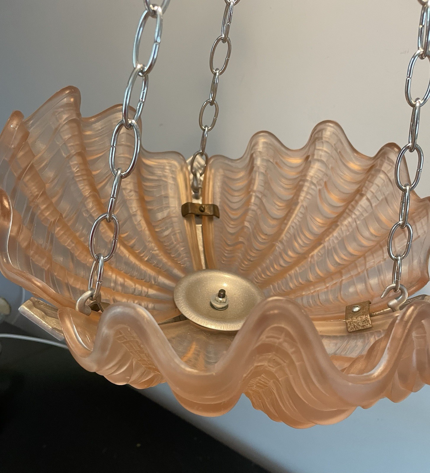 Art Deco Satin Pink Clam Shell Glass Plafonier Ceiling Light Shade