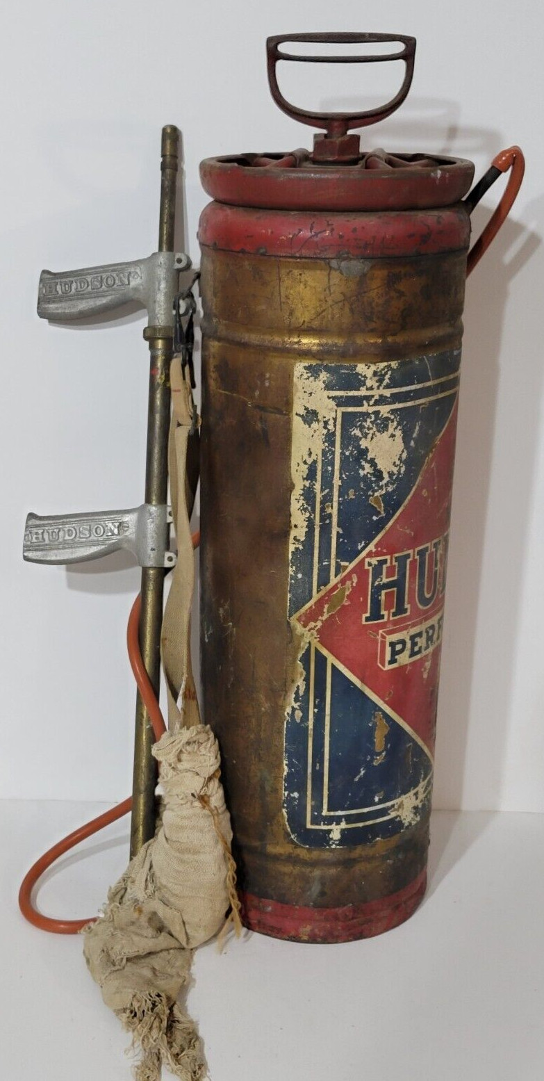 Hudson Perfection Copper Bug Sprayer Extinguisher VTG Hand Sprayer 26″ H No. 210