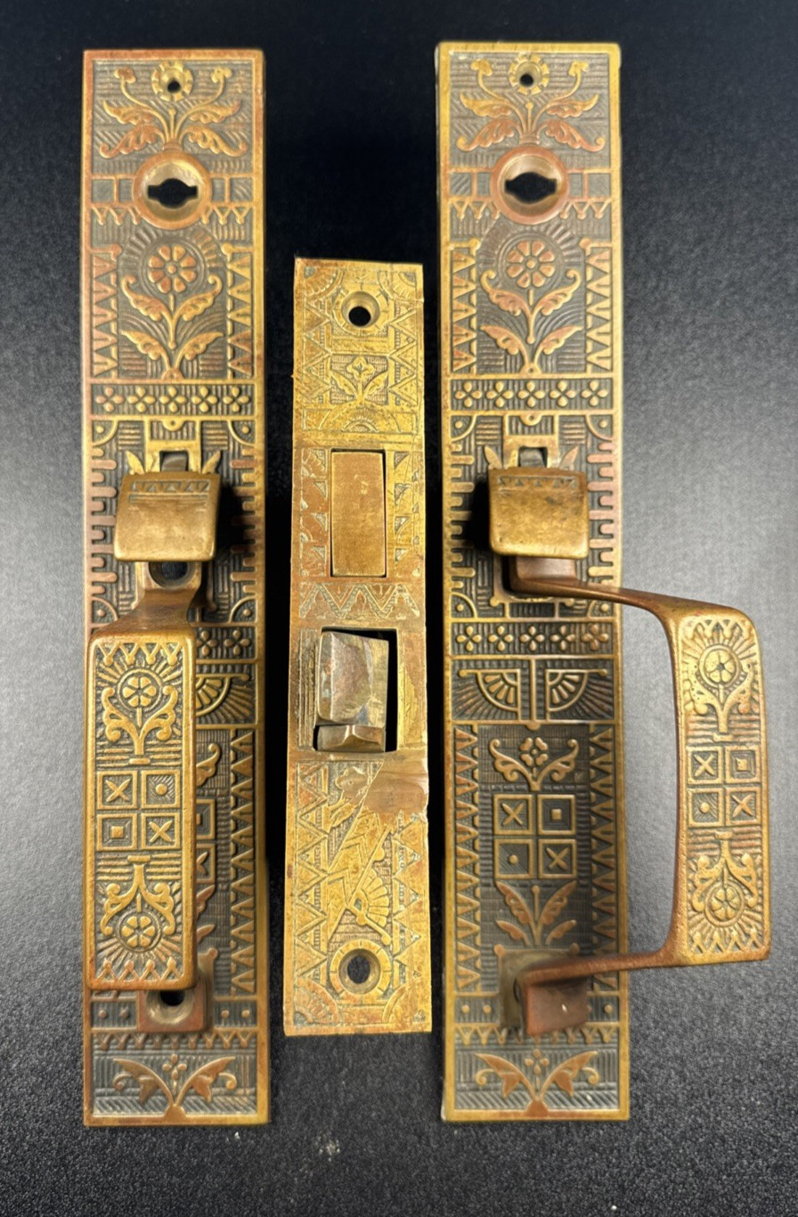 Sargent Eastlake Victorian Bronze Thumb Latch Entry Set w/ Lock Patent June 1878