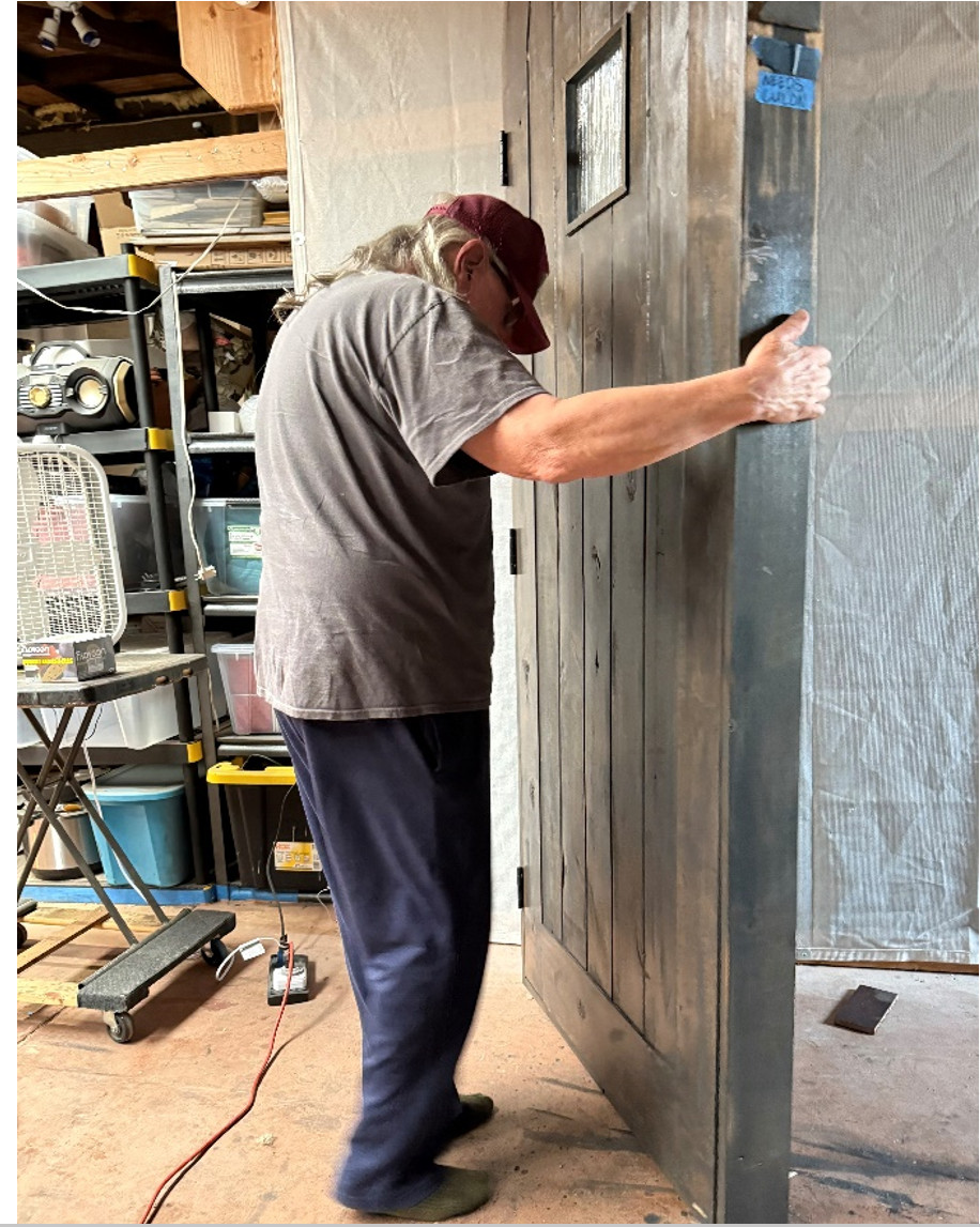 Rustic OAK lumber arch top door solid wood storybook iron speakeasy handforged