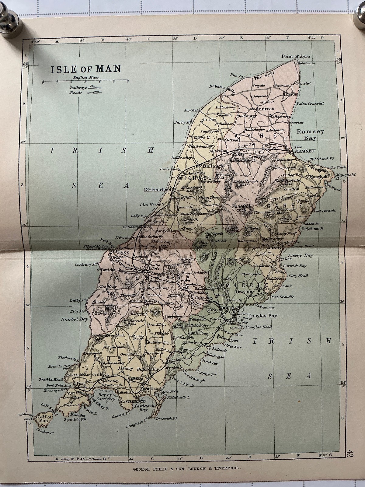 ISLE OF MAN – 1885 Original Antique County Map England Philip Douglas Ramsey
