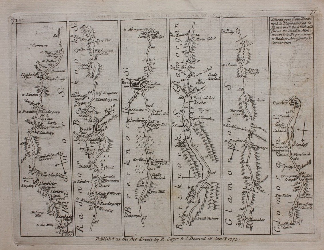 Original antique map DEVON, EXETER, SOMERSET, WALES, CARDIFF, Jefferys 1775