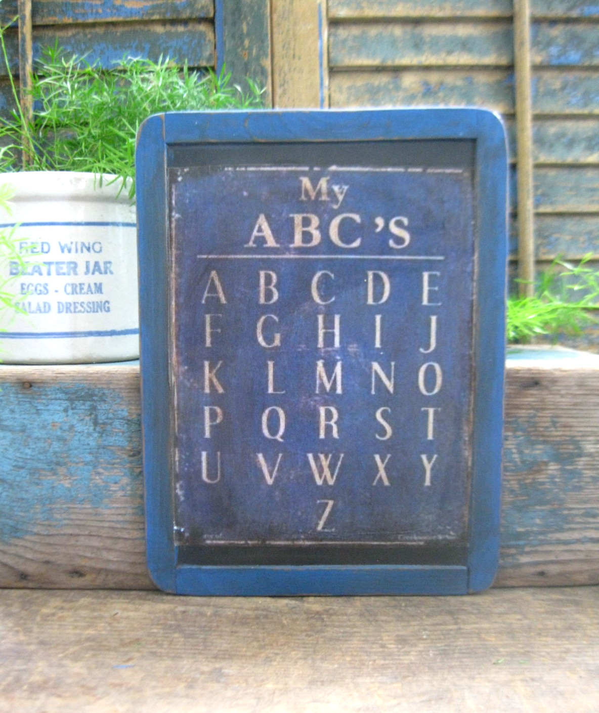Antique School Slate Chalkboard Blue Milk Paint Old ABC Chart Print
