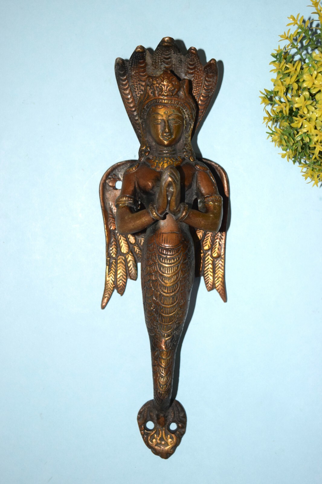 Brass Naag Kanya Door Handle 11” Inches Serpent Goddess Art Wardrobe Pull EK865