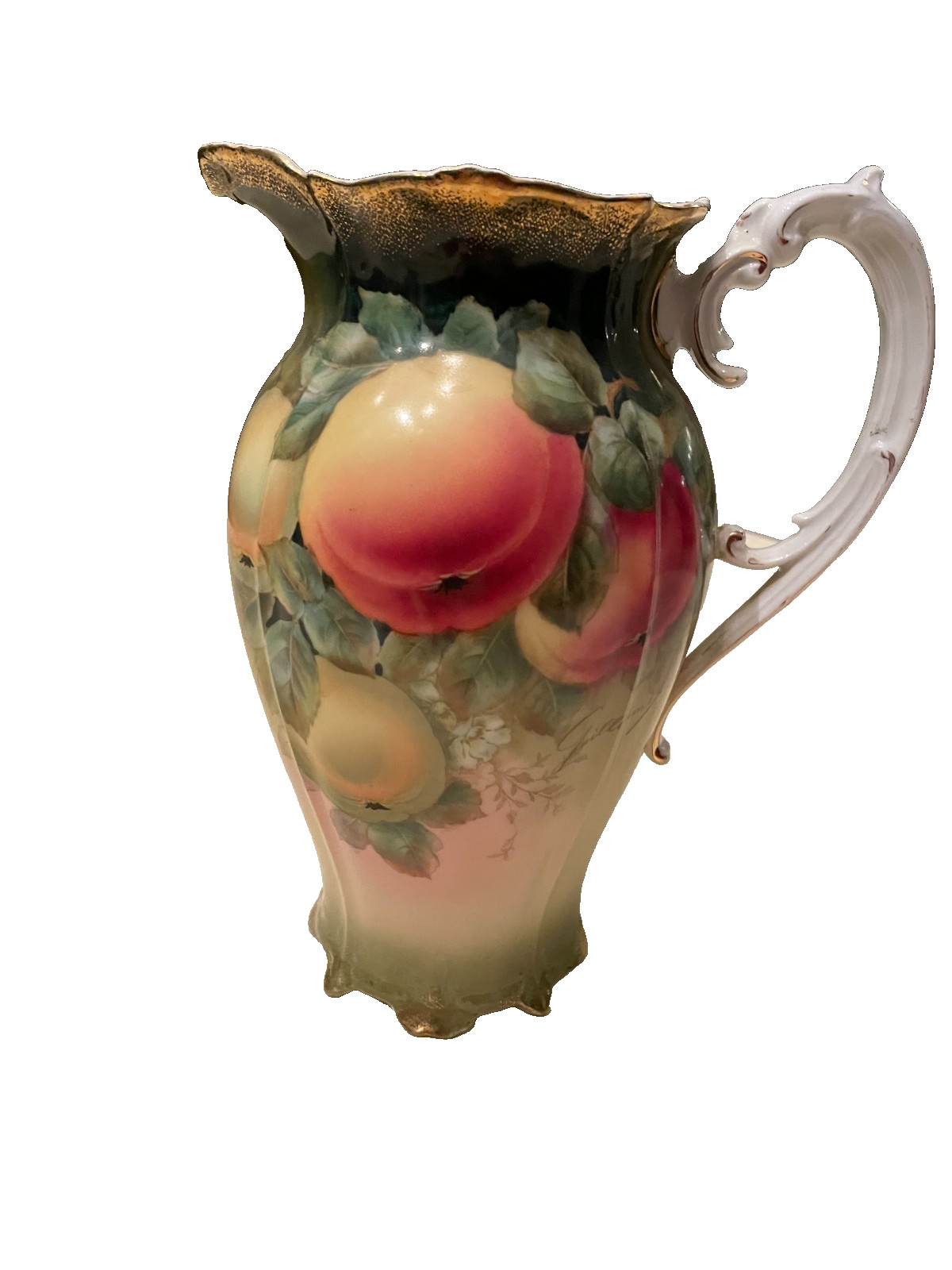 ANTIQUE GERMAN HAND PAINTED GREEN GOLD RED CHOCOLATE POT