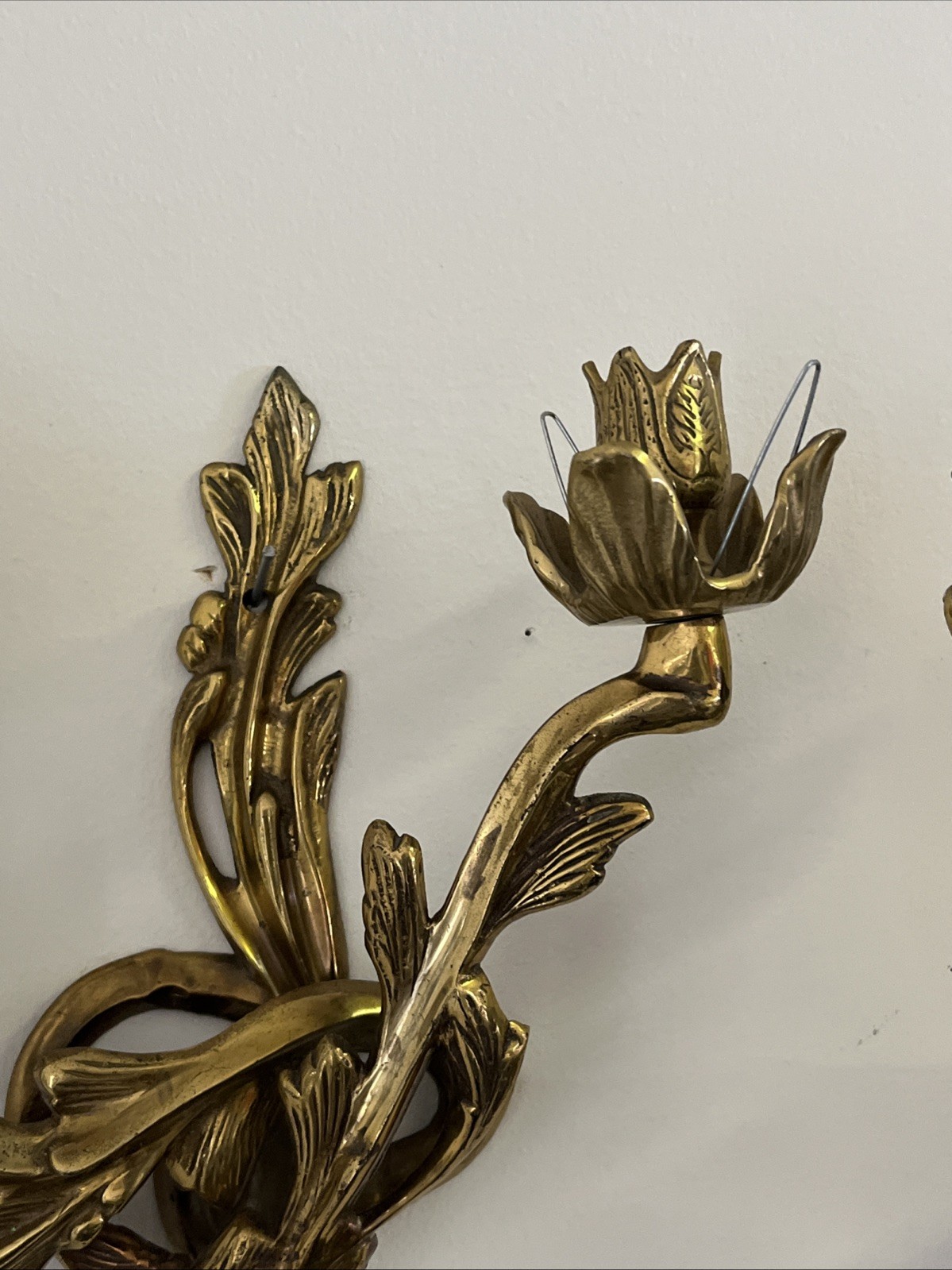 Vintage French Rococo Gold Brass Wall Double Arm Candle Sconce 14″