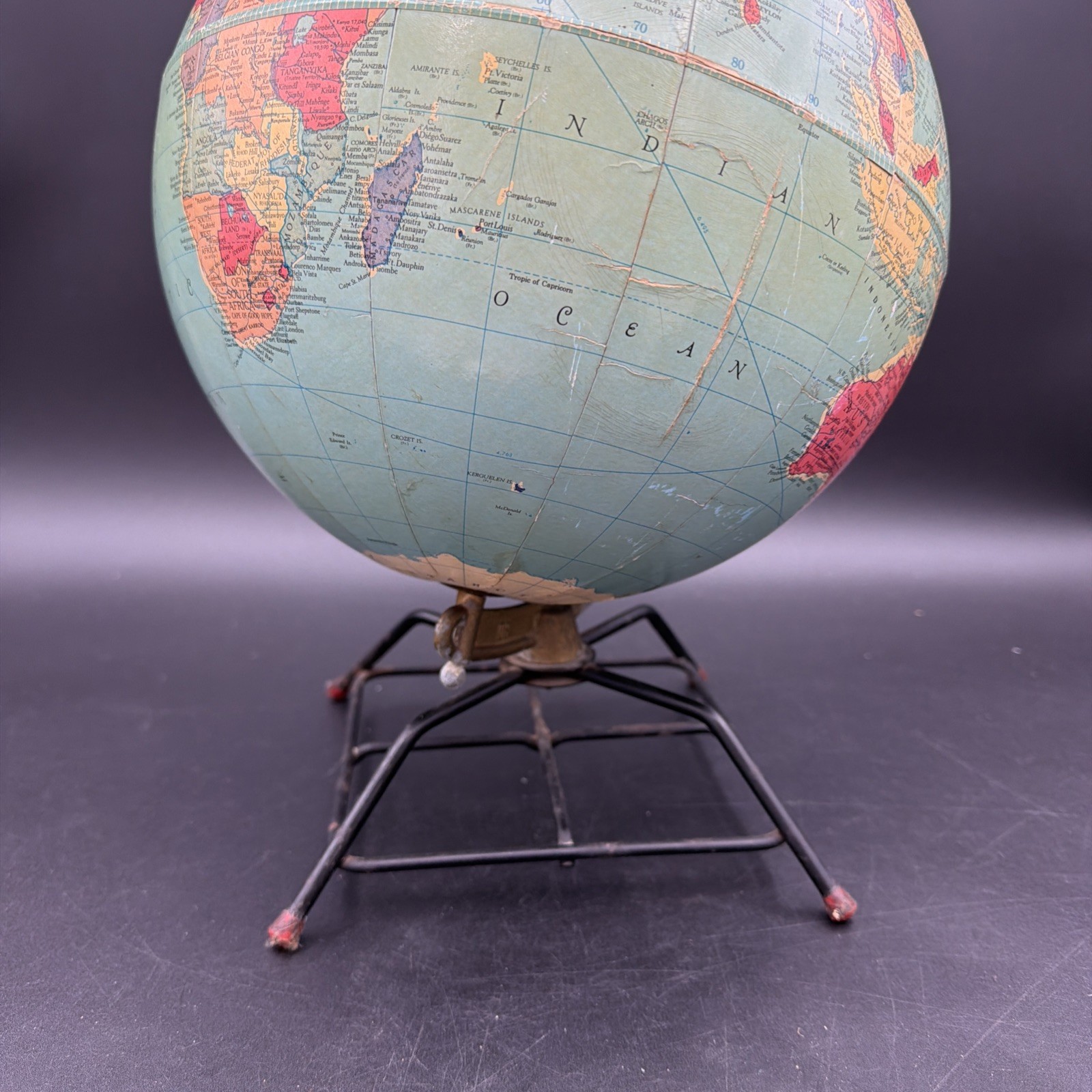 Vintage 1950’s Replogle Reference 10 Inch World Globe MCM Stand & Hour Chart