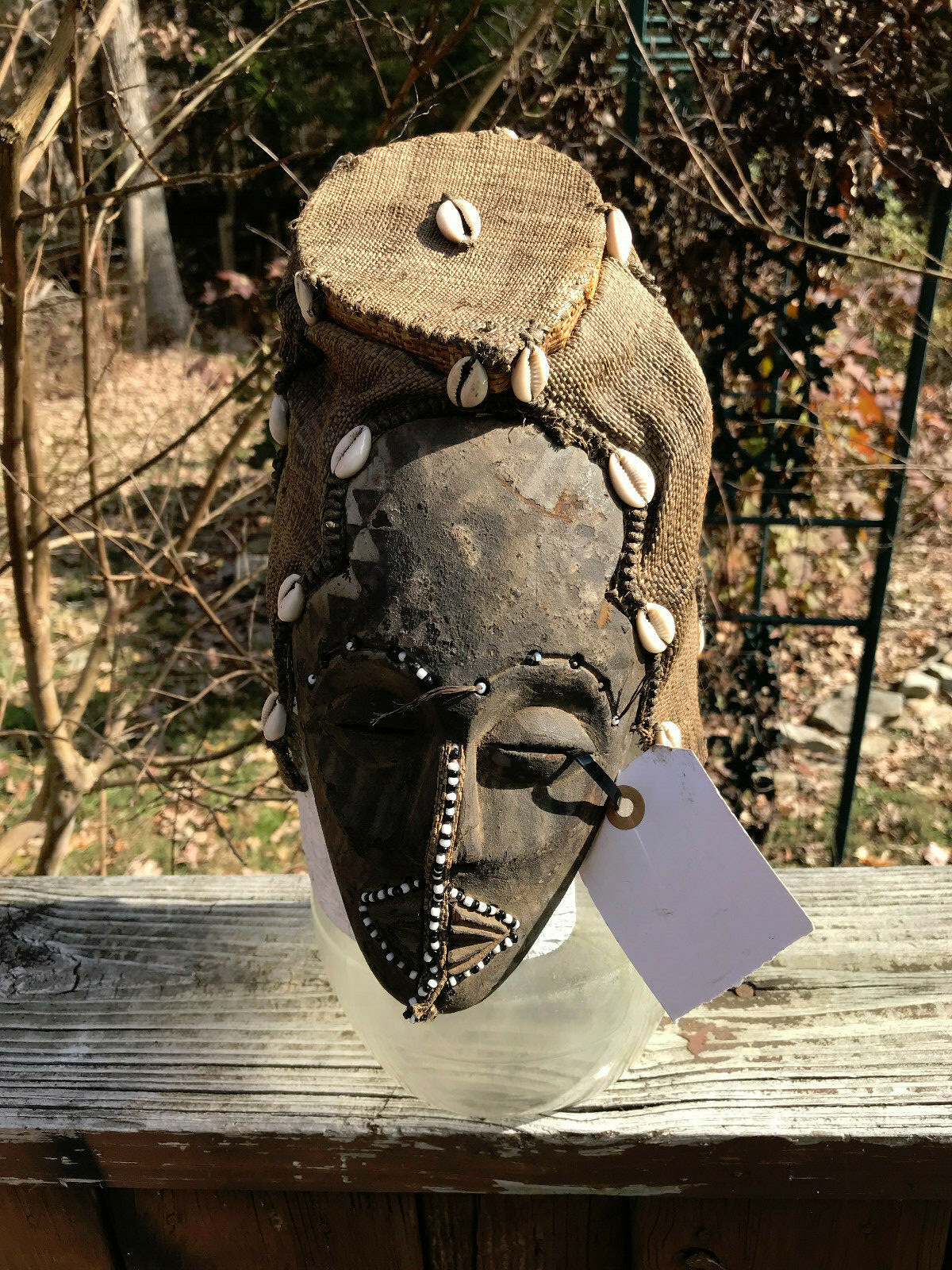 Antique African Hand Carved Ornate Kuba Helmet Mask-Ivory Coast Africa W-35 Nice