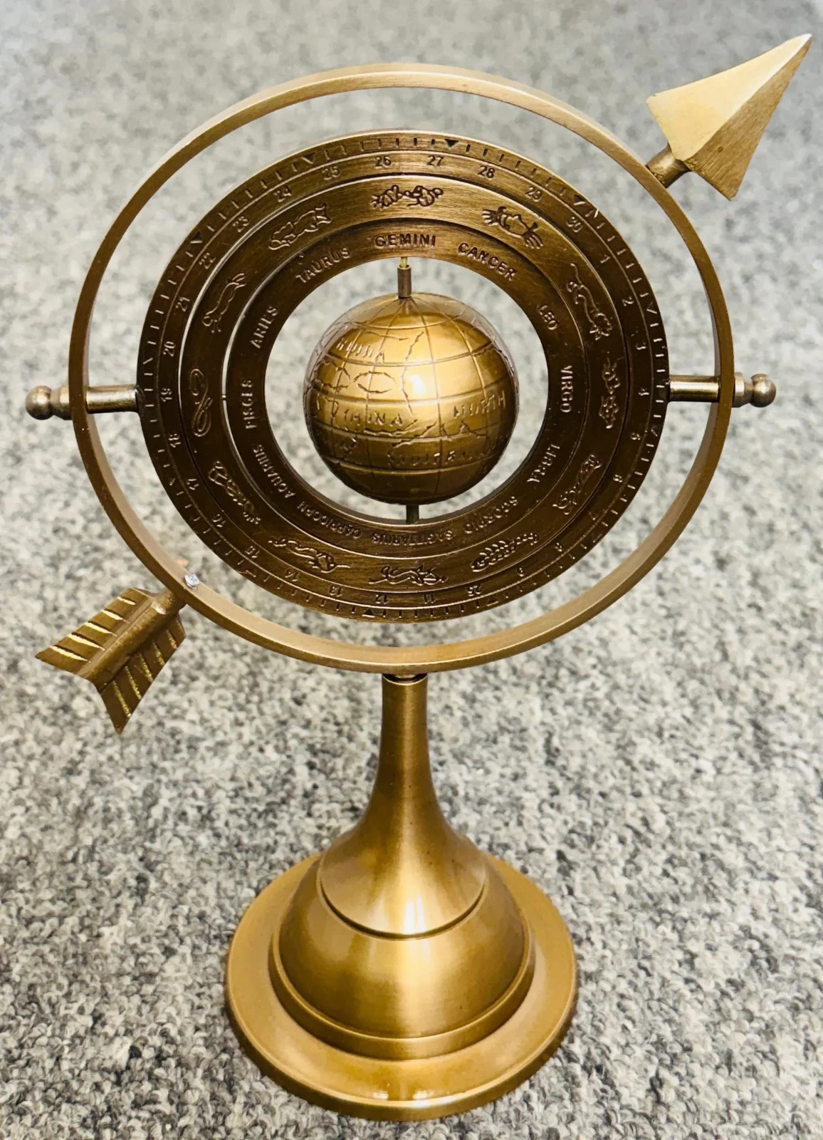 Antique Style Brass Armillary Sphere With Arrow Nautical Maritime Engraved Globe
