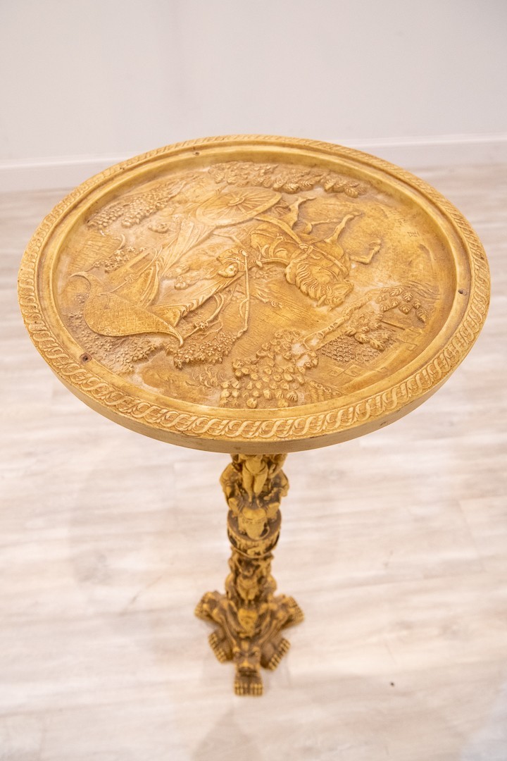 Vintage Asian Faux Carved Resin Pedestal Side Table Dragon Elephant Base