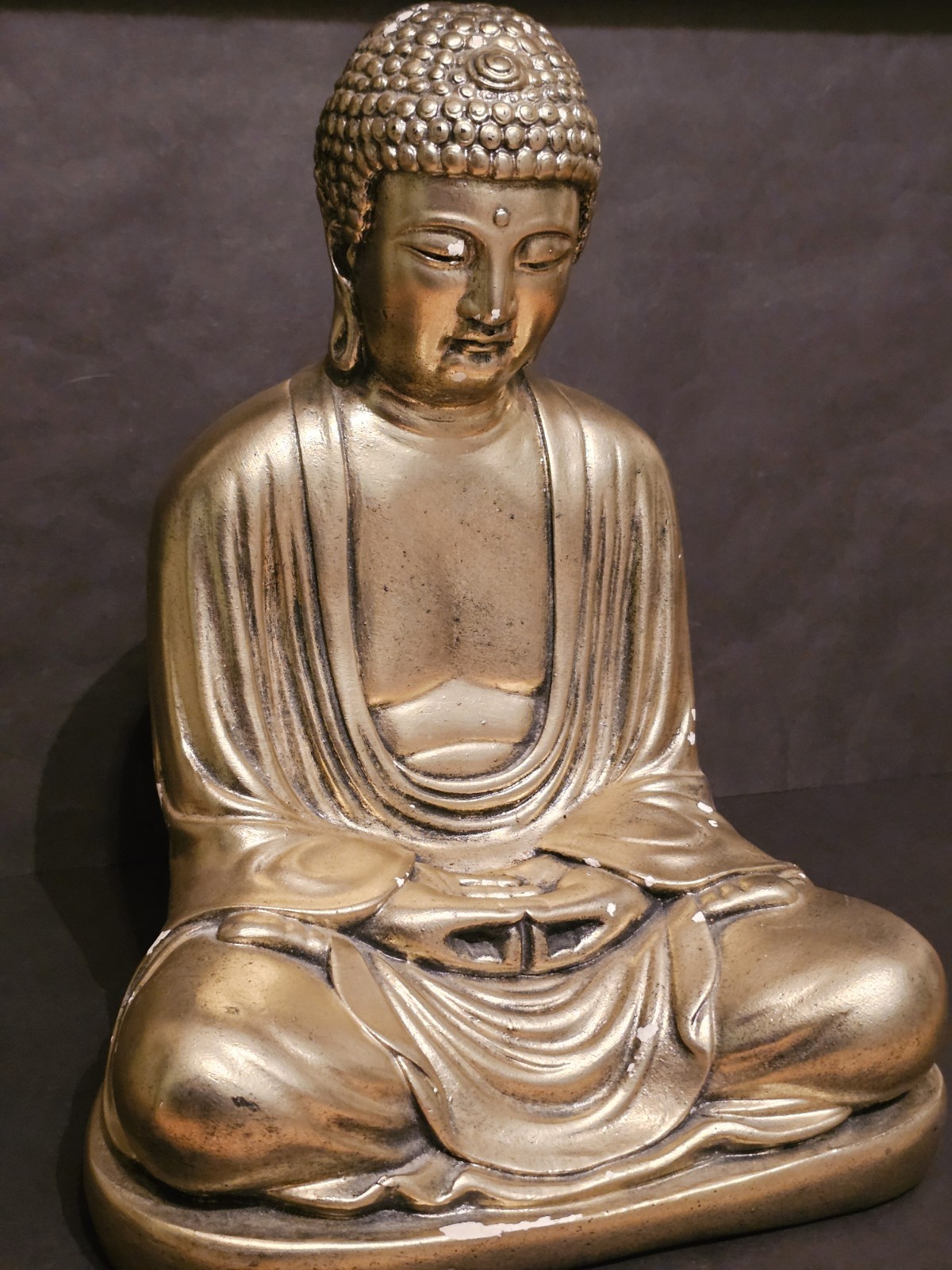 Vintage gilded chalkware or plaster japanese Buddha Statue. 28cm tall. over 2kg