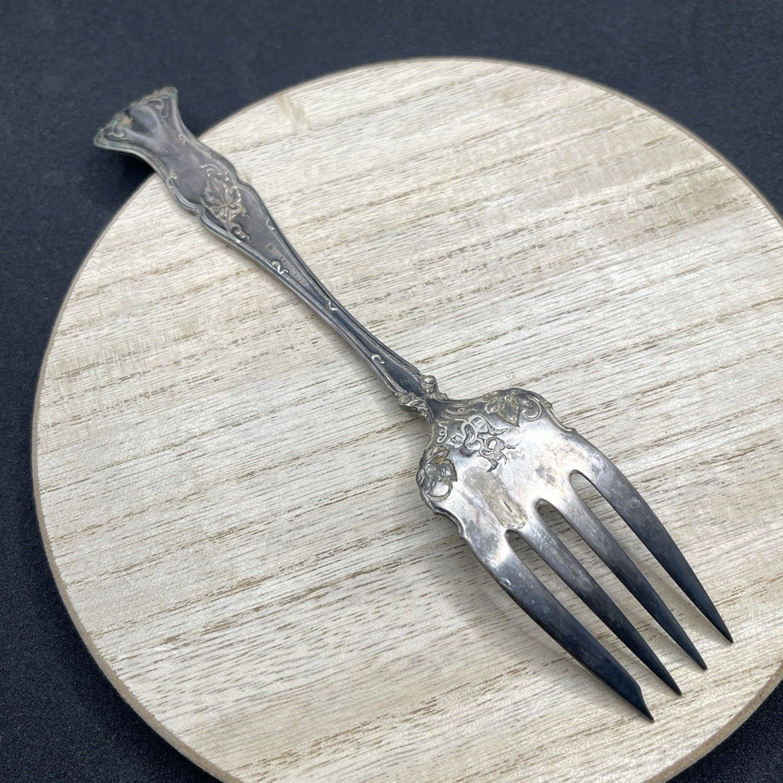 VTG Atq 1847 Rogers Bros. Silverplate Serving Meat Fork Patina Tarnished