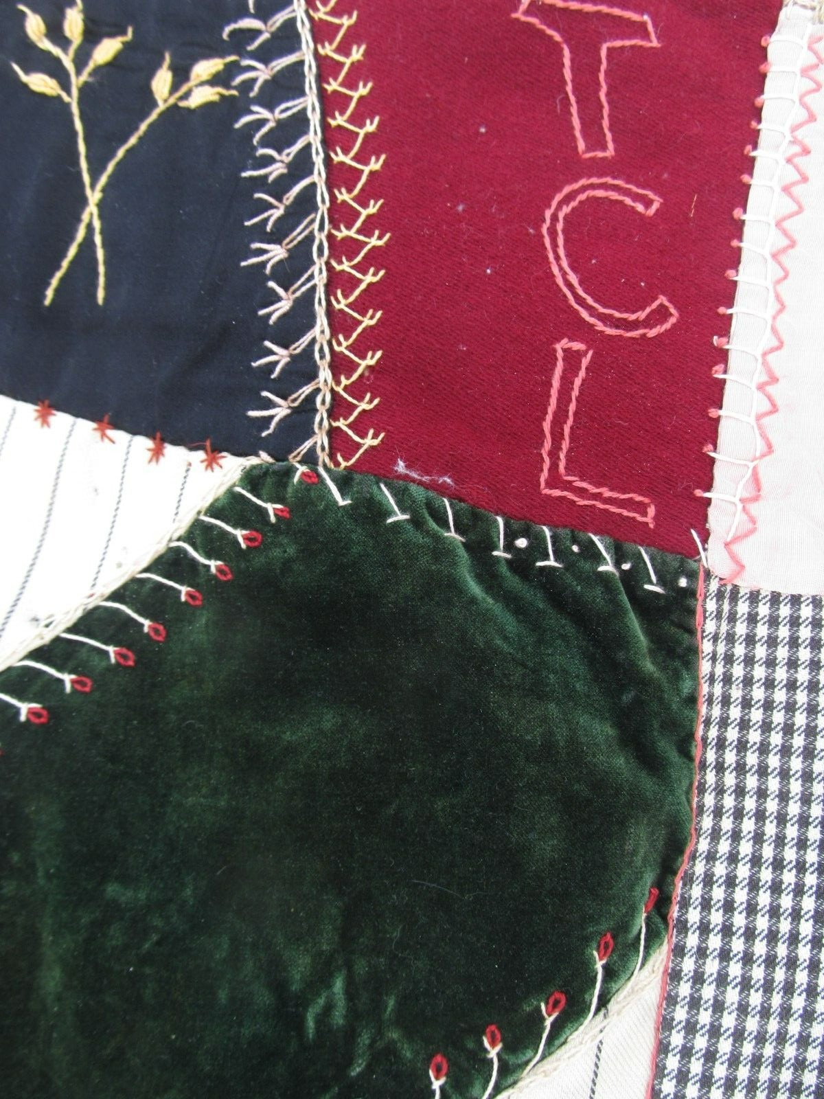 THE BEST 1890 Antique Handmade Patchwork & Embroidered CRAZY Quilt, w/INITIALS