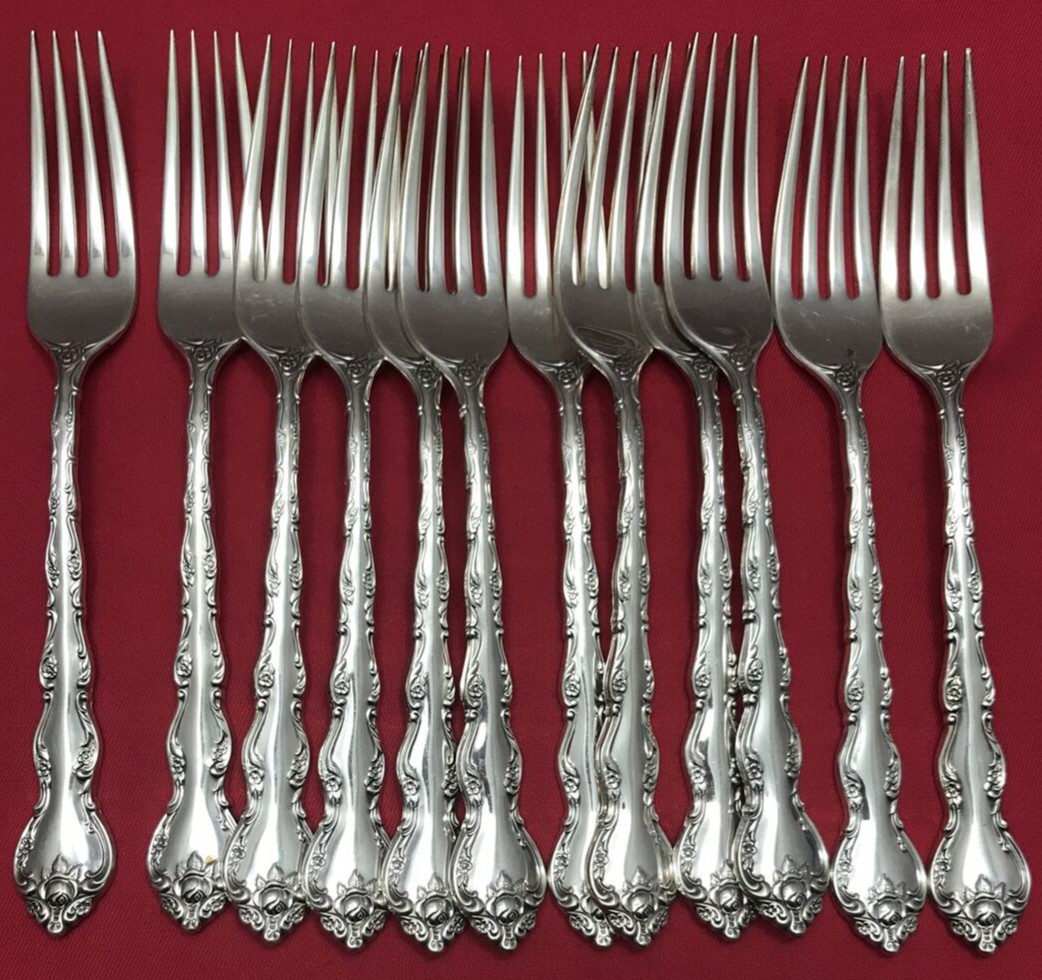 24 Pc ABBEY ROSE Silverplated DINNER & SALAD FORKS Wallace Silversmiths