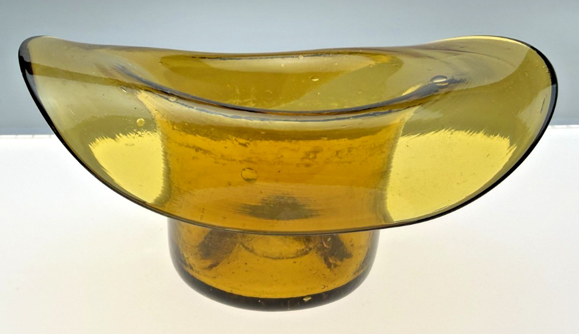 Honey Amber Blown Glass Hat Whimsy Open Pontil c.1840-1870