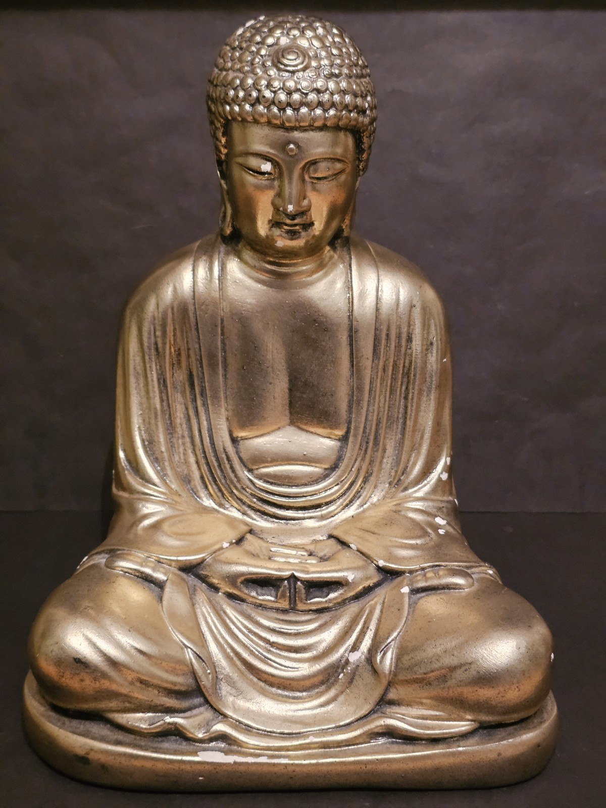 Vintage gilded chalkware or plaster japanese Buddha Statue. 28cm tall. over 2kg