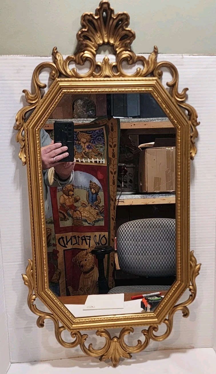 Vintage Syroco Mirror MCM Gold 4614 Ornate Hollywood Regency 1963 USA