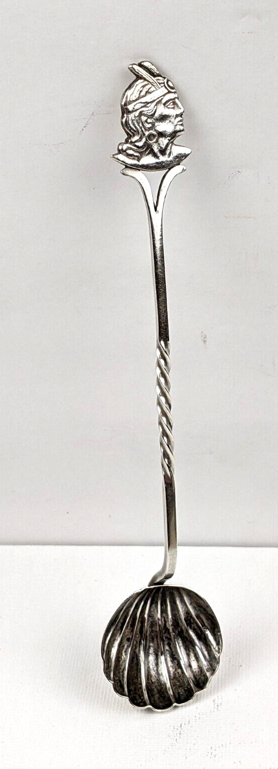 Native American Sterling Silver Ladle Figural Indian w Ribbed Bowl 6.25″ Long