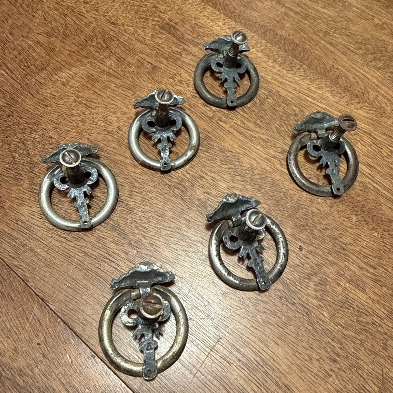 6 Brass Drawer Pulls Drop Ring Floral Rose Cottagecore Knobs Victorian Hardware