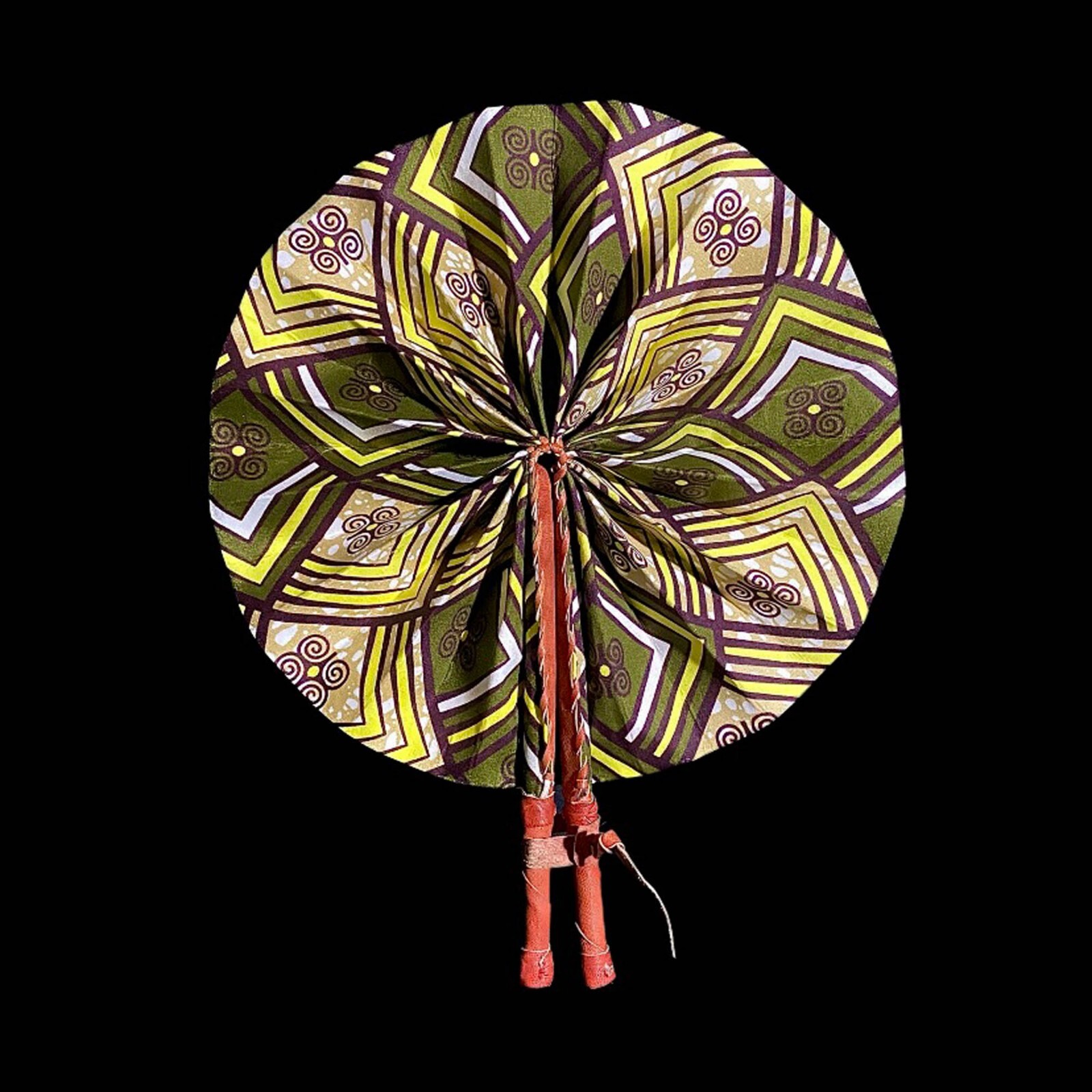 African Kente Cloth Hand Fans Set of 3 Foldable Tribal Art Collectible Deco-7665