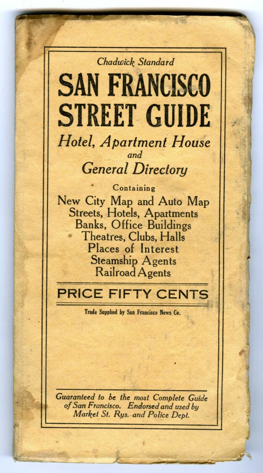 ORIGINAL 1923 CITY of SAN FRANCISCO CHADWICK STREET GUIDE 13.5×16.5″ FOLDOUT MAP