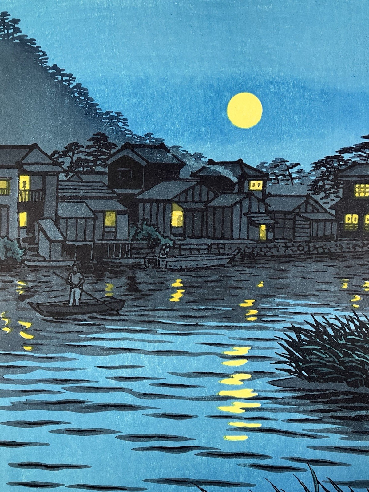 Kasamatsu Shiro Woodblock Print “Rising Moon at Katase River” Shin-hanga