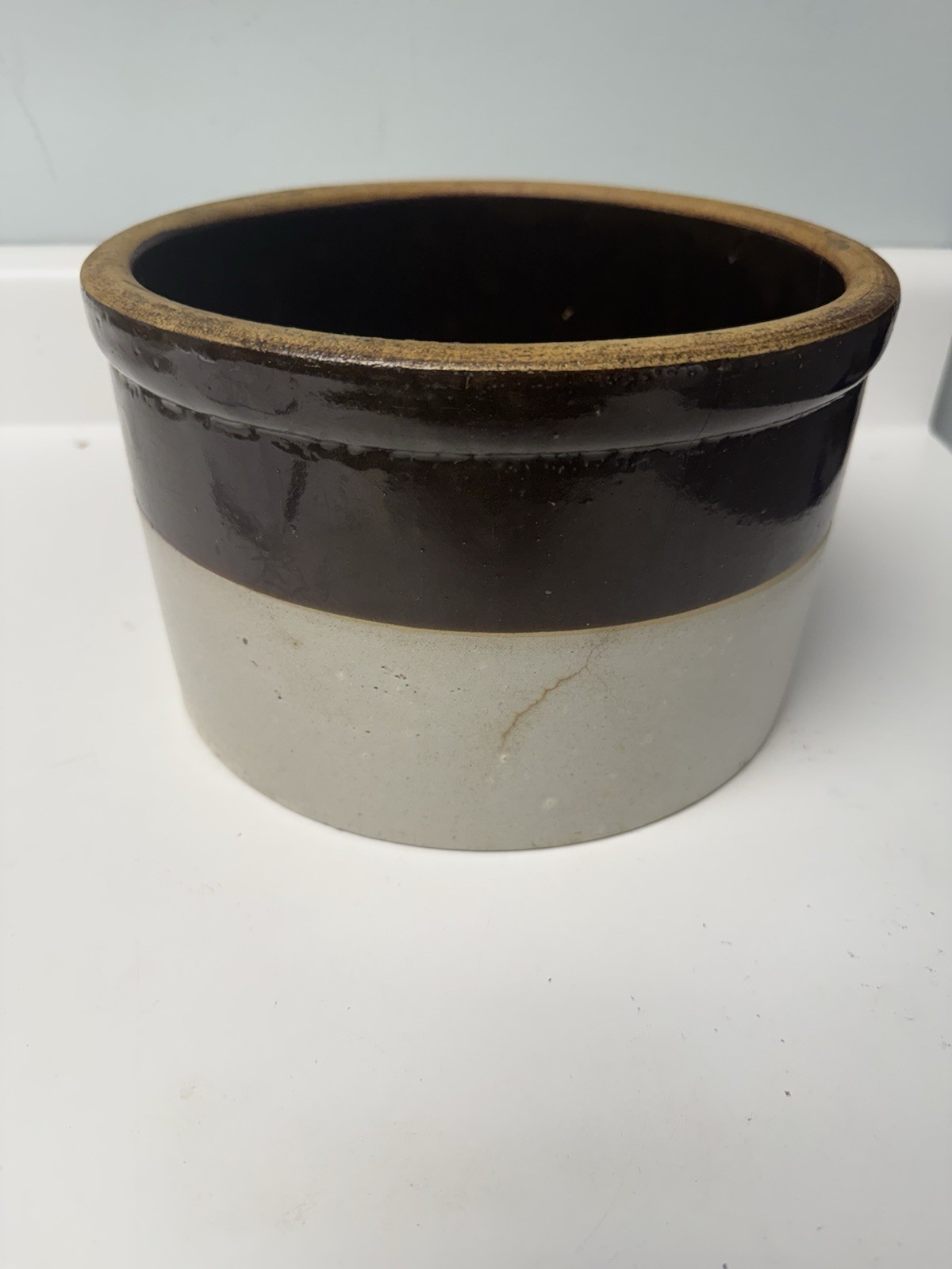 Vintage Rustic Stoneware Crock Brown/Tan Farmhouse Decor Primitive