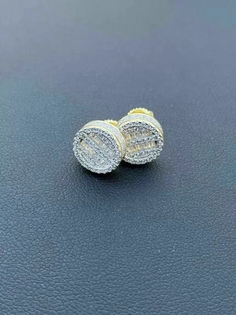 Men’s Cluster Stud Earrings 14K Yellow Gold Finish 2Ct Lab Created Round Diamond