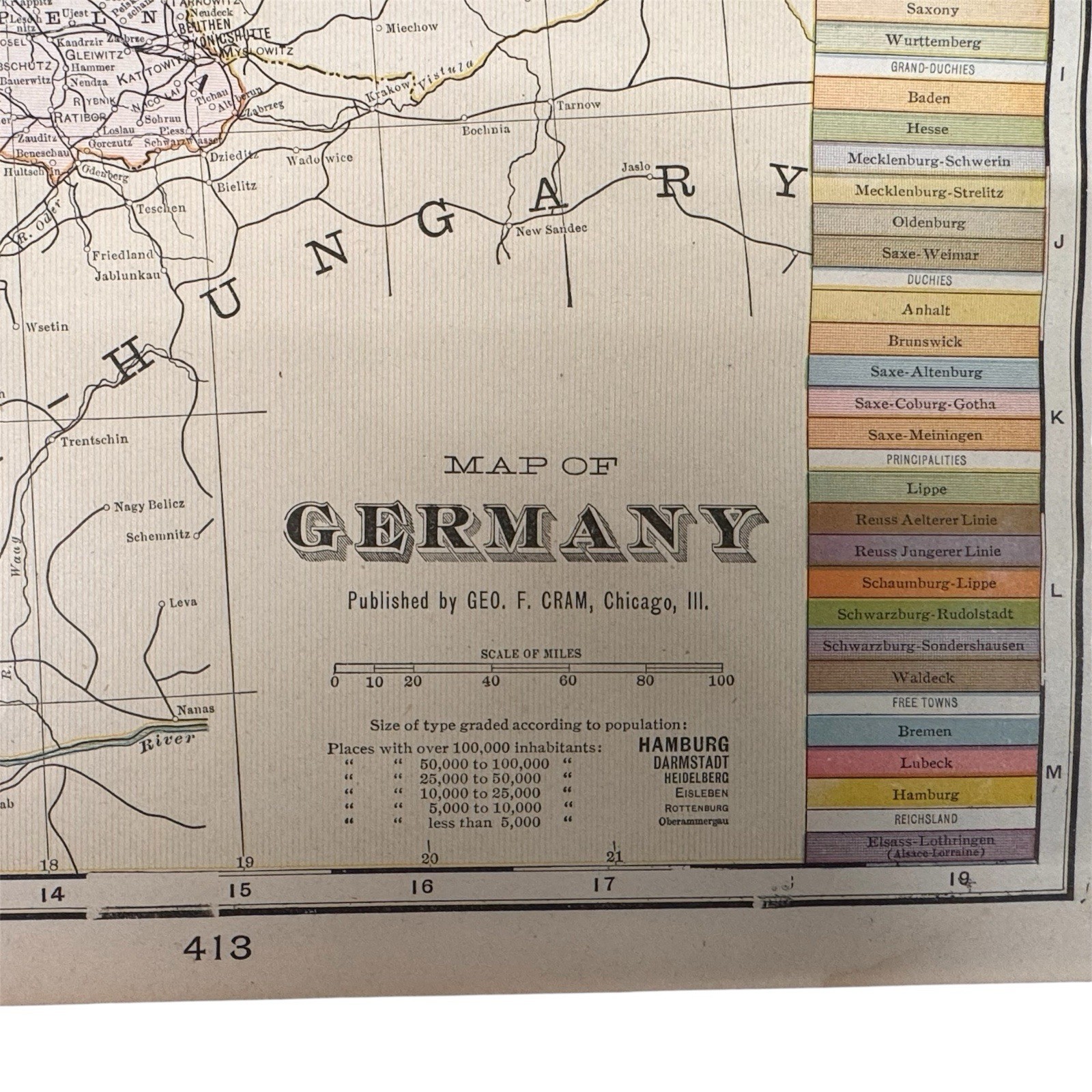 Antique Germany Map 14″ x 22″ Published by George Cram Vintage Europe German