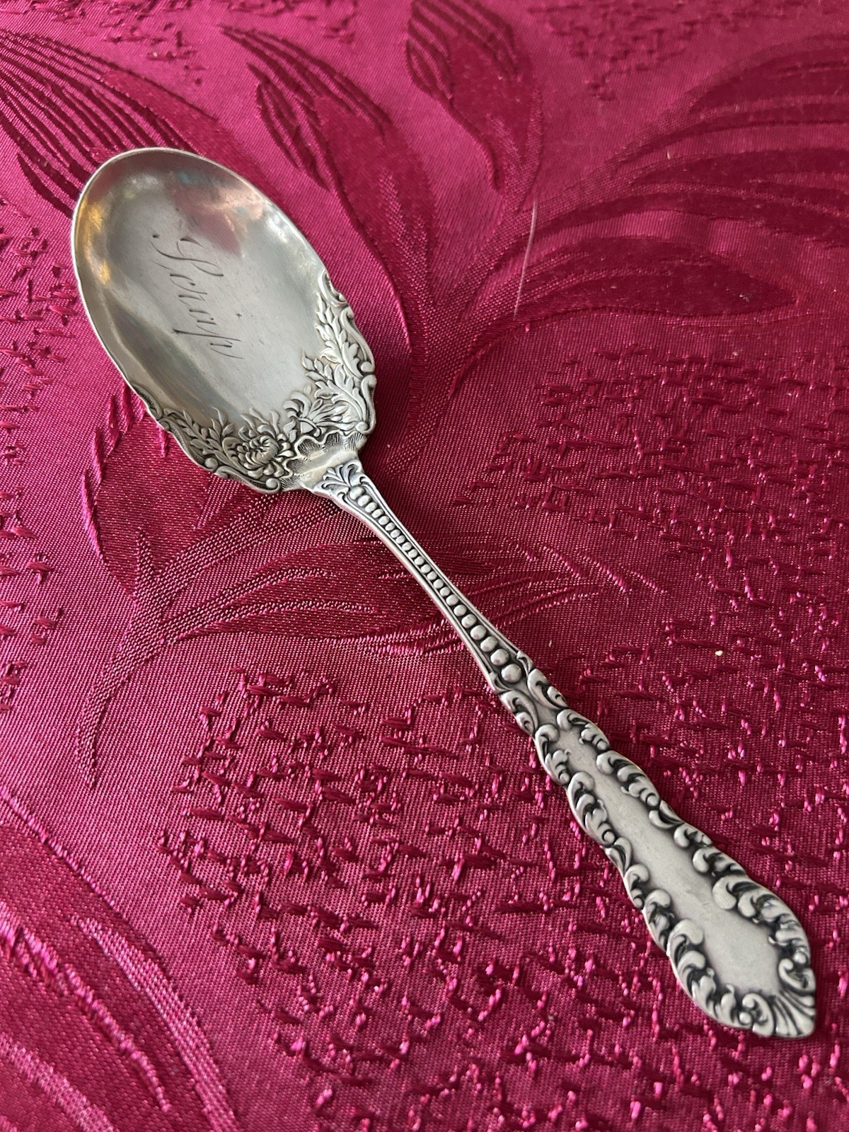 Vintage Sterling Silver Victorian Ornate Repousse Design Teaspoon, Engraved