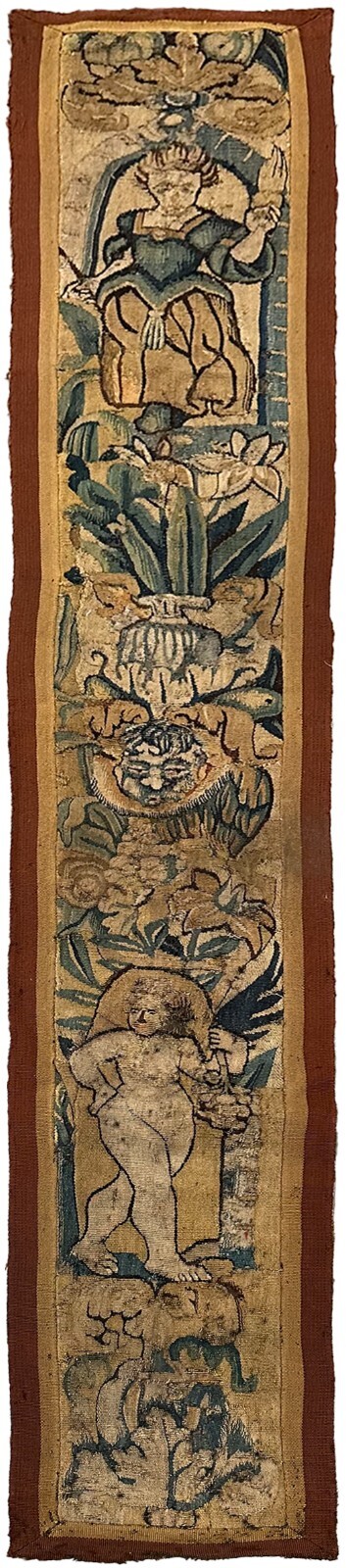 1×8 18th Century Antique Flemish Handmade Tapestry Wool & Silk 31cm x 244cm